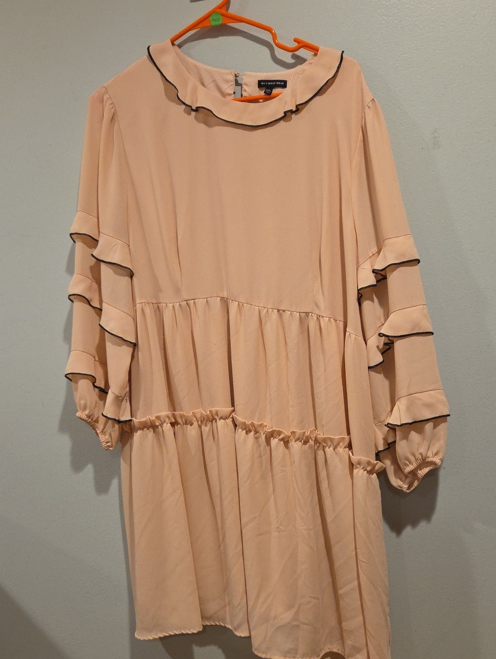 142. Who What Wear Peach Ruffle Tiered Long Sleeve Dress